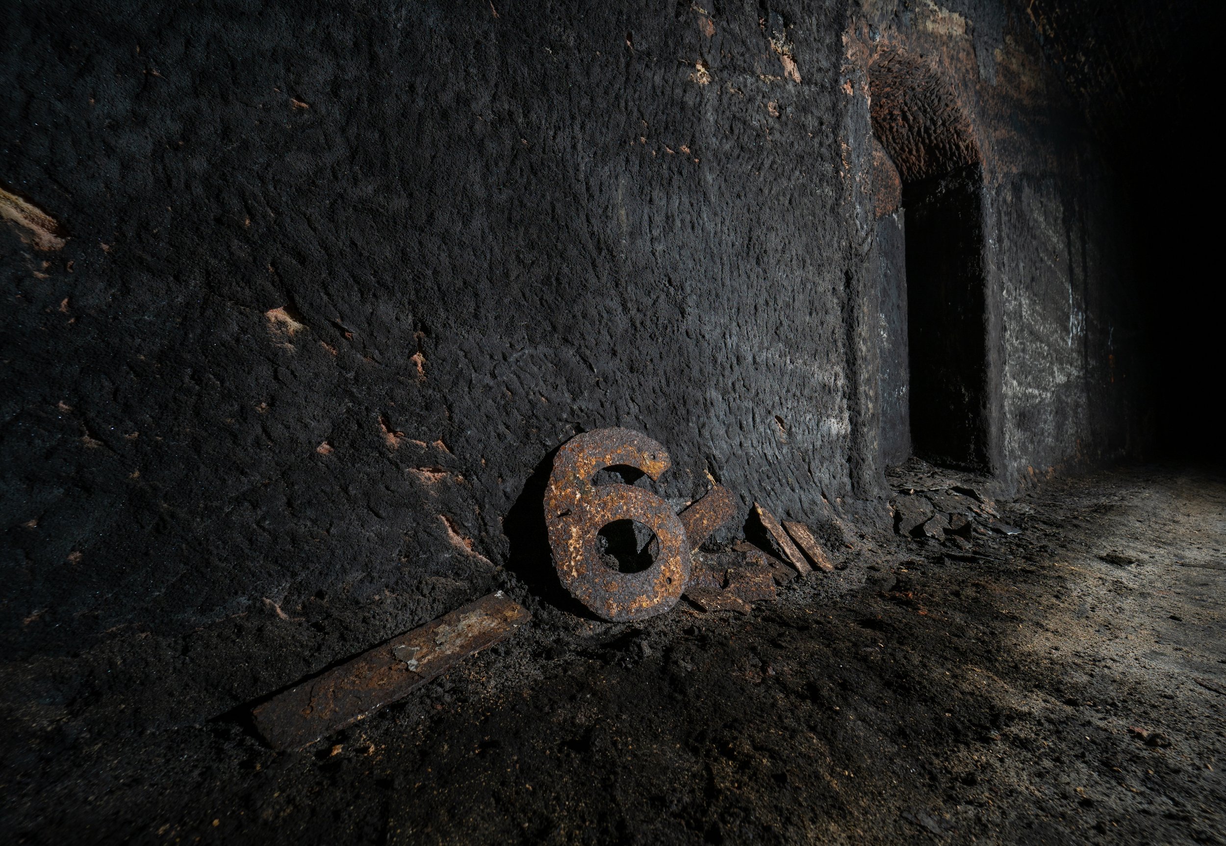 Former signs that have fallen from the walls.