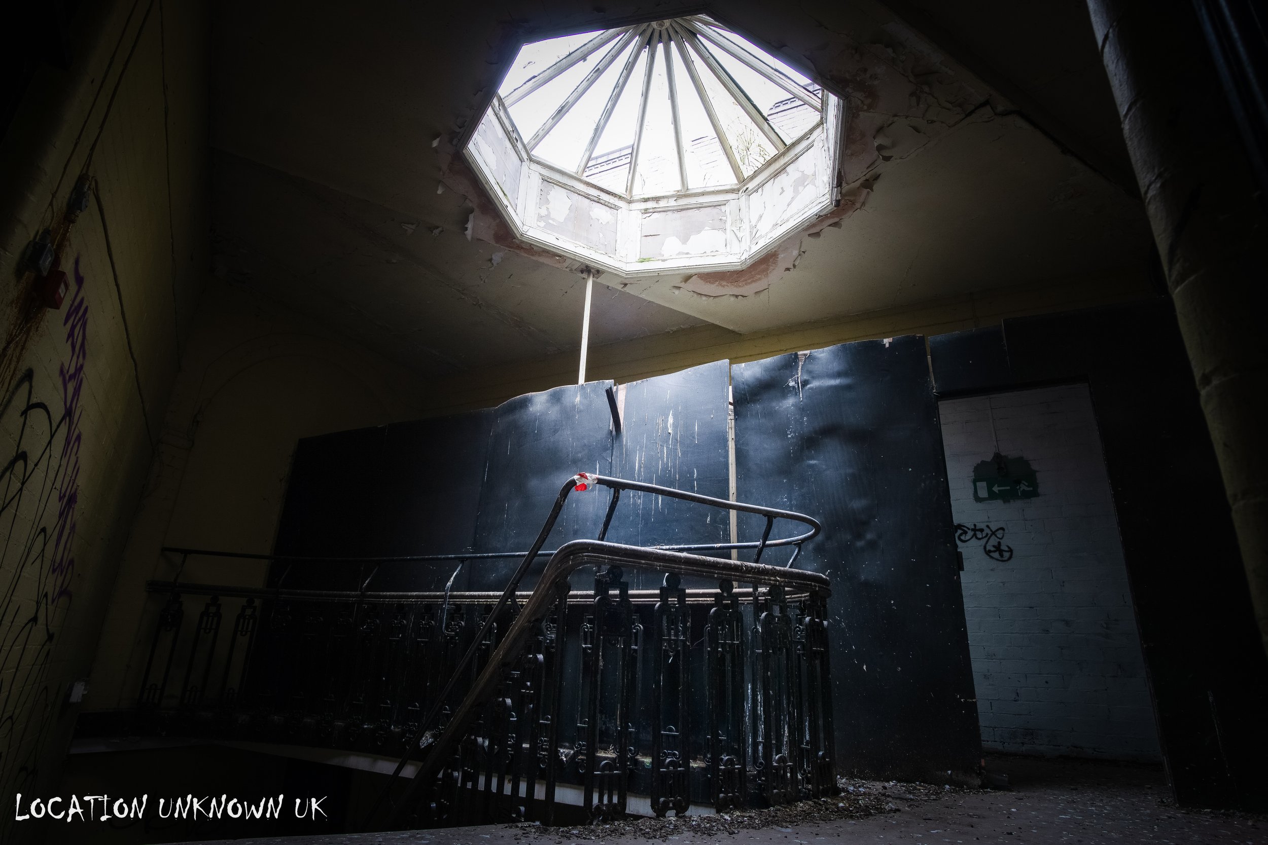 A dome skylight beaming in.