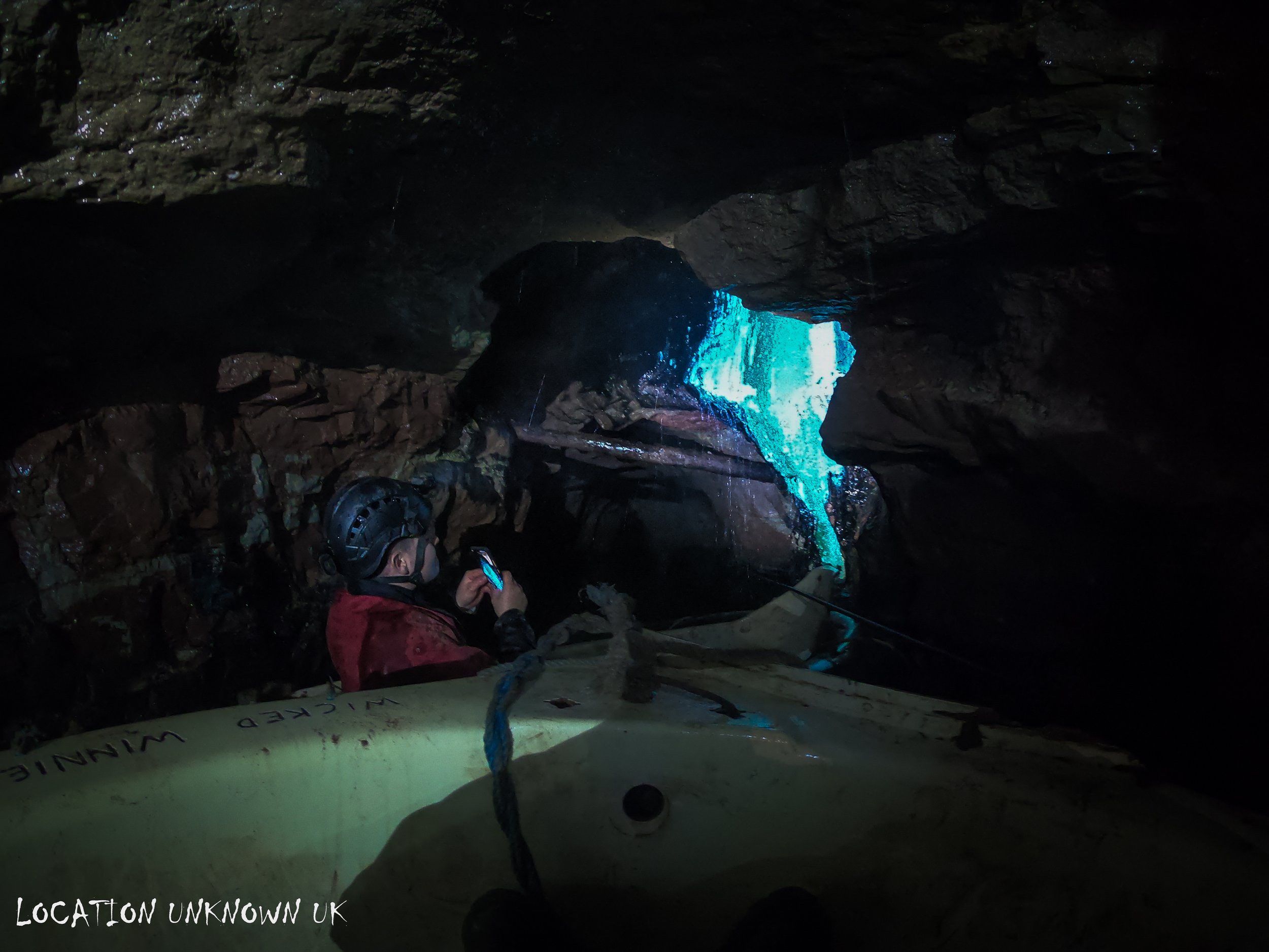 Boats passing through a mineral rich chamber.
