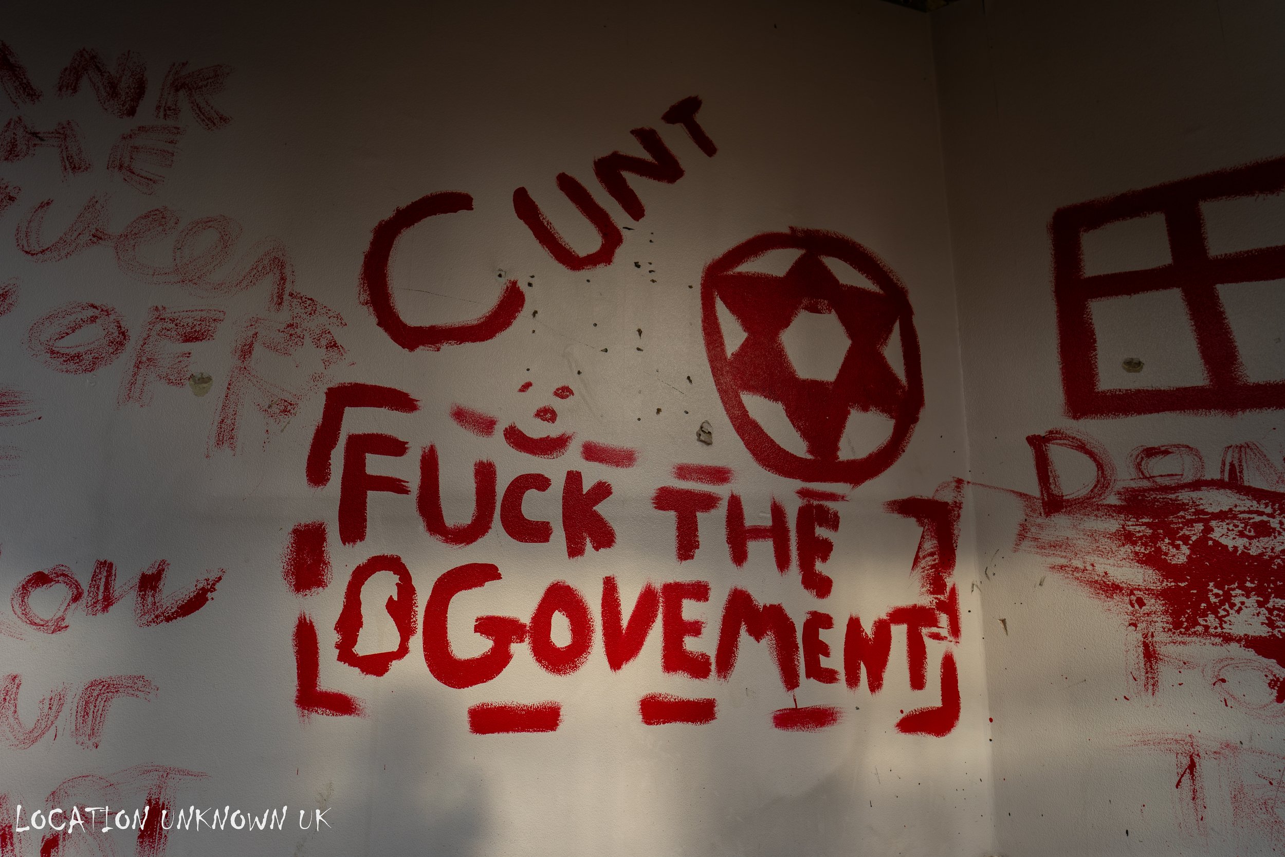 An array of graffiti from supposed previous squatters.