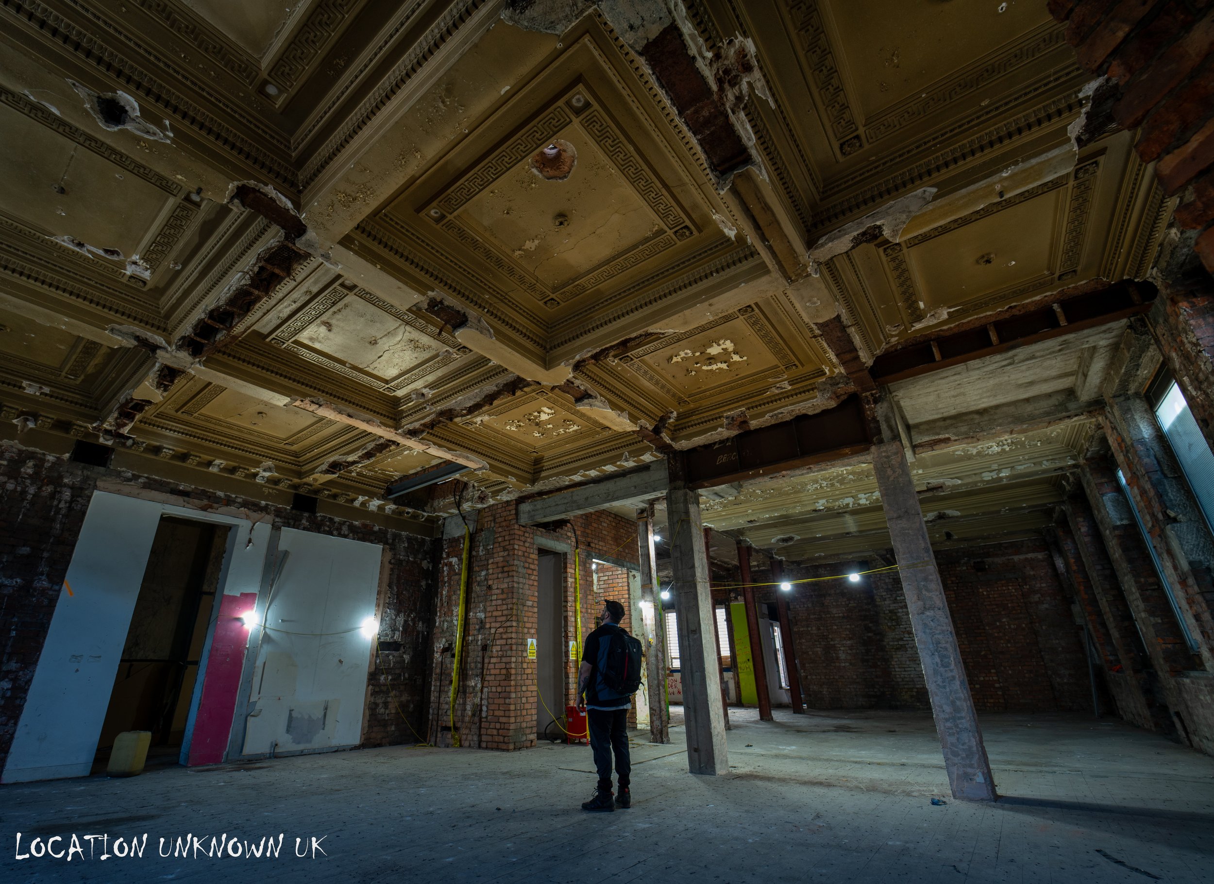 The grandee ceiling somewhat ruined by contractors lighting.