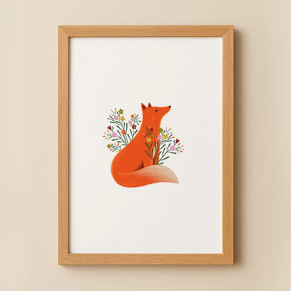 Renard et bouquet de fleurs