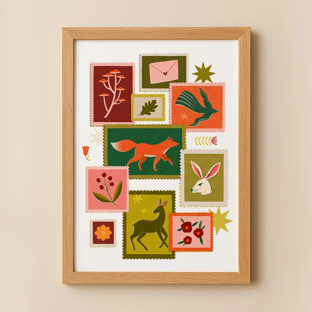 Timbres d'automne (renard, biche, lapin)