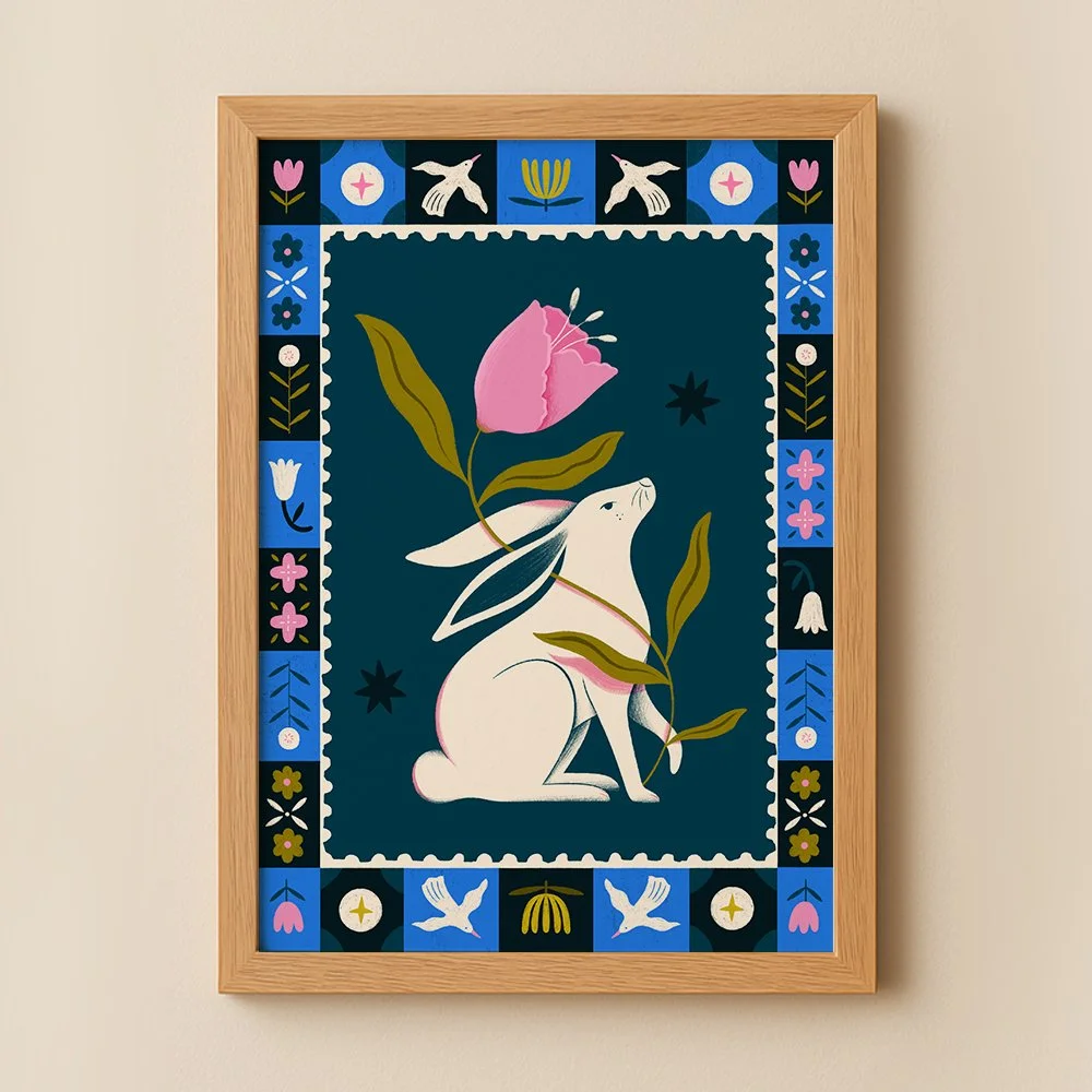 Lapin, fleur et frise patchwork