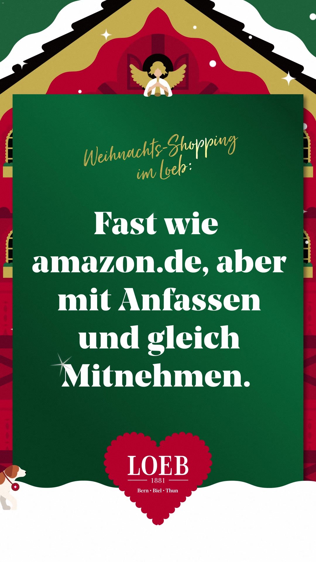 Weihnachts-Kampagne für das Loeb Warenhaus in Bern, wo alles ein bisschen festlicher ist, als wenn man online einkauft.