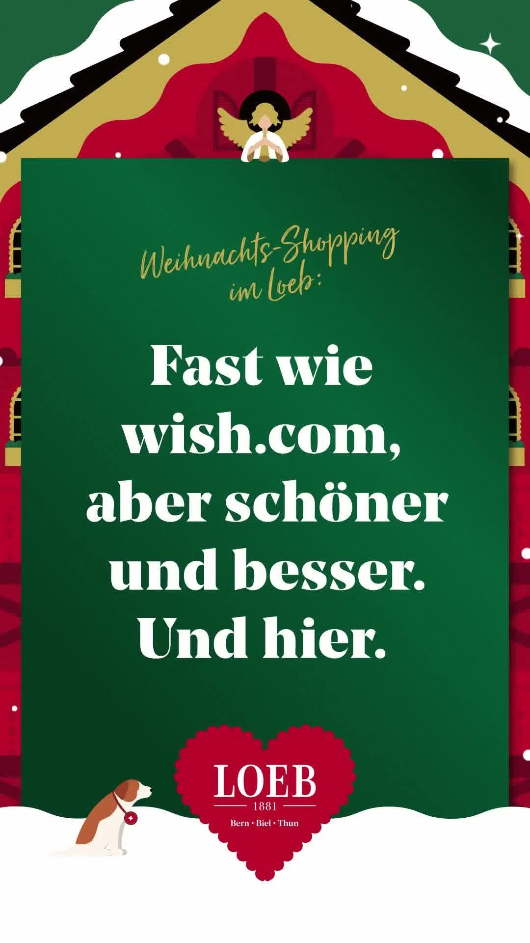 Weihnachts-Kampagne für das Loeb Warenhaus in Bern, wo alles ein bisschen festlicher ist, als wenn man online einkauft.