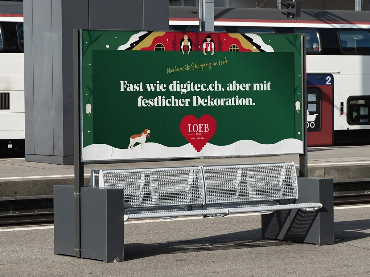 Weihnachts-Kampagne für das Loeb Warenhaus in Bern, wo alles ein bisschen festlicher ist, als wenn man online einkauft.