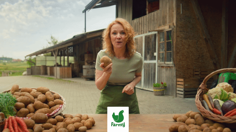 Imagekampagne um aufzuzeigen, dass es beim Farme Online Markt nicht nur frisches vom Hof, sondern auch die besten Markenprodukte gibt, ganz bequem von zuhause aus. Entwickelt in Zusammenarbeit mit Grit Wolany von ratatat und Family Agency