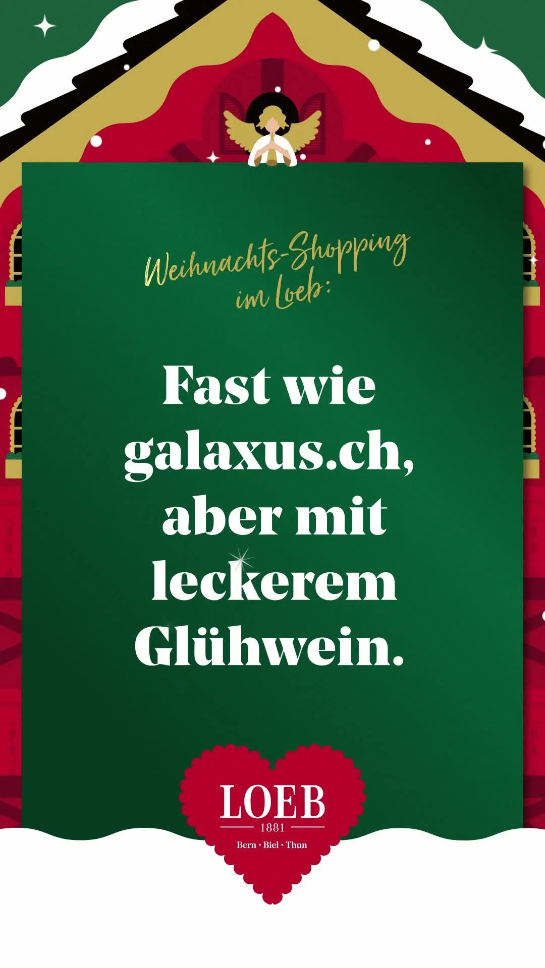 Weihnachts-Kampagne für das Loeb Warenhaus in Bern, wo alles ein bisschen festlicher ist, als wenn man online einkauft.