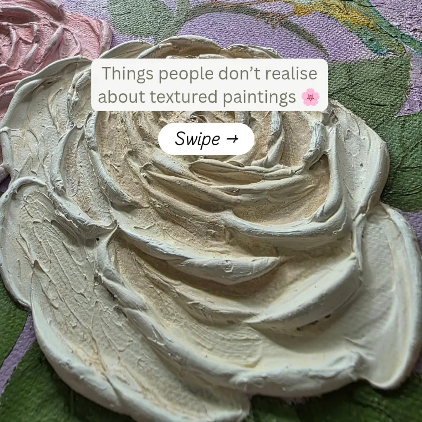 Textured paintings aren&rsquo;t created in a single sitting 🤍
Every petal is sculpted slowly, layer by layer, allowing time for texture to dry and light to naturally shape the artwork.

It&rsquo;s a slower process&hellip; but that&rsquo;s what bring