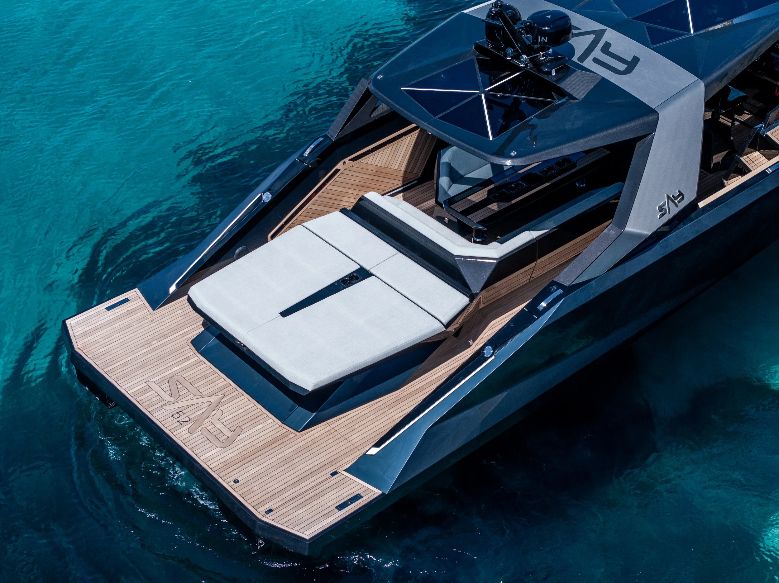 SAY 52 carbon fibre yacht deck back area