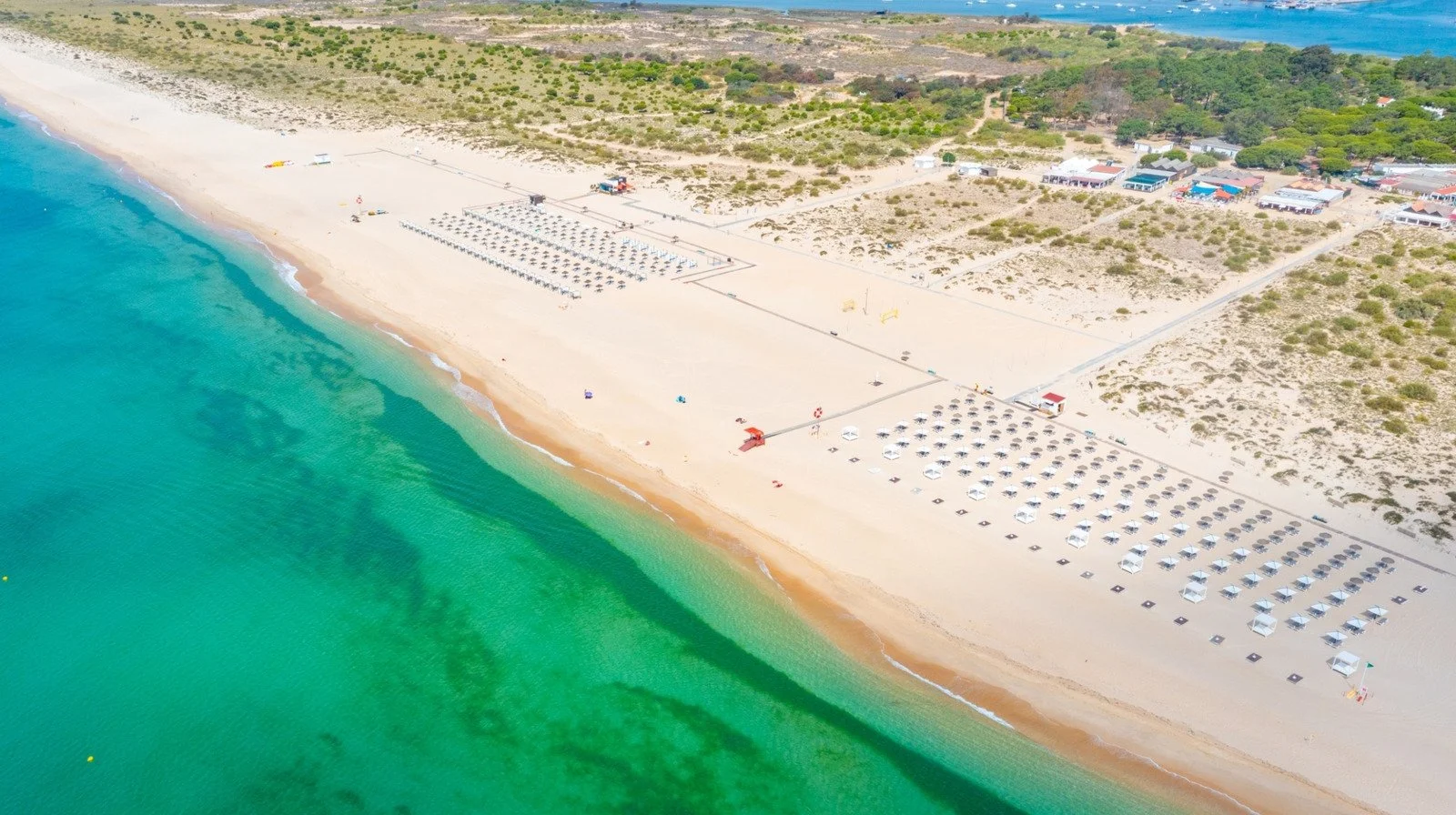 Xiri-Beach-Club Portugal Algarve. Ariel View. white sands and ocean