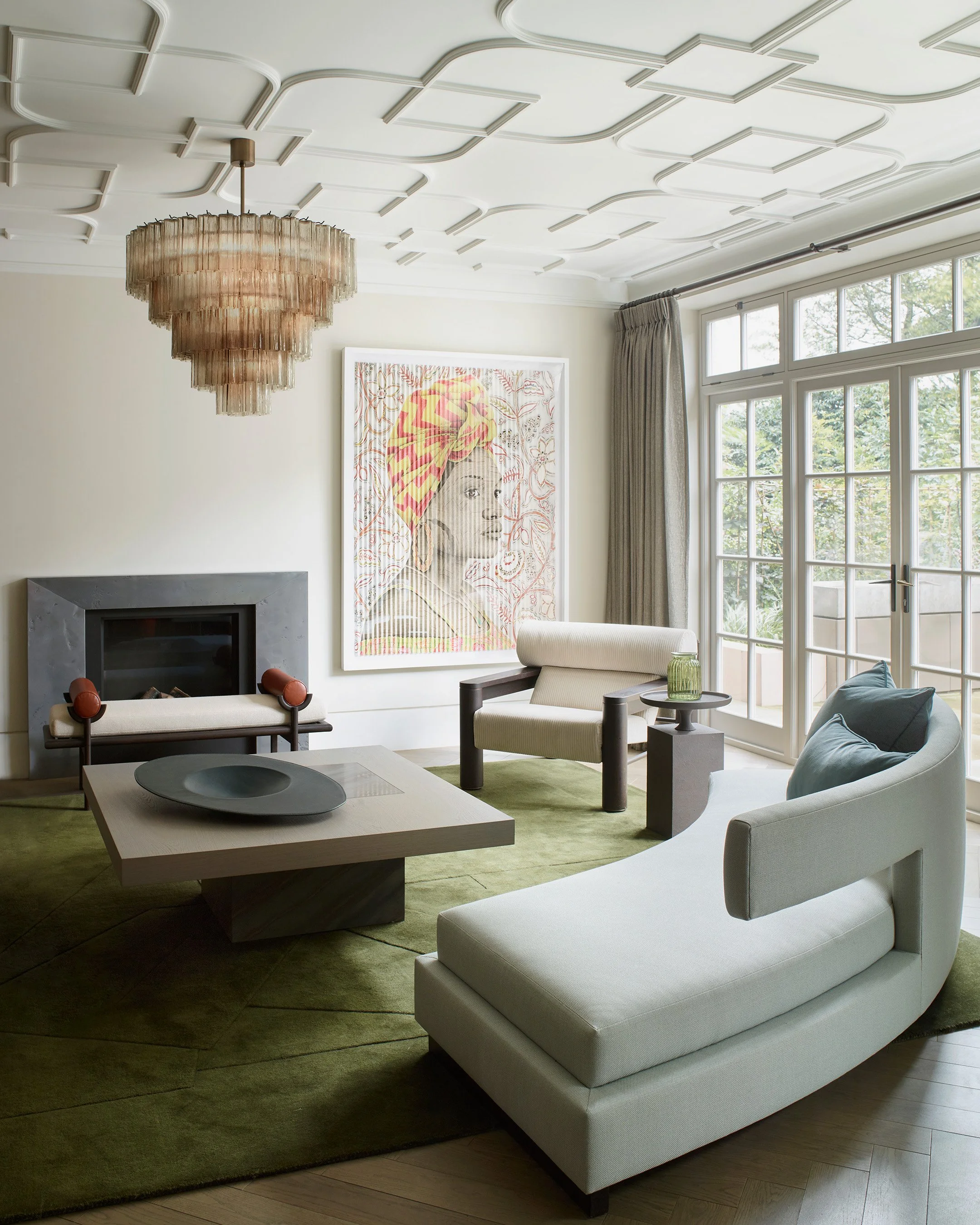 Roselind Wilson Design interior featuring layered timber, warm earthy tones and bespoke furniture in a London prime residential project