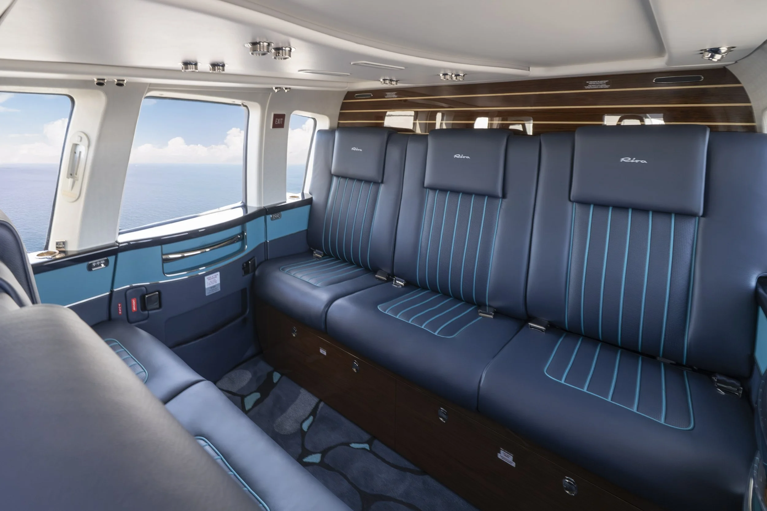 Flexjet Riva Volare helicopter interior design of cabin area
