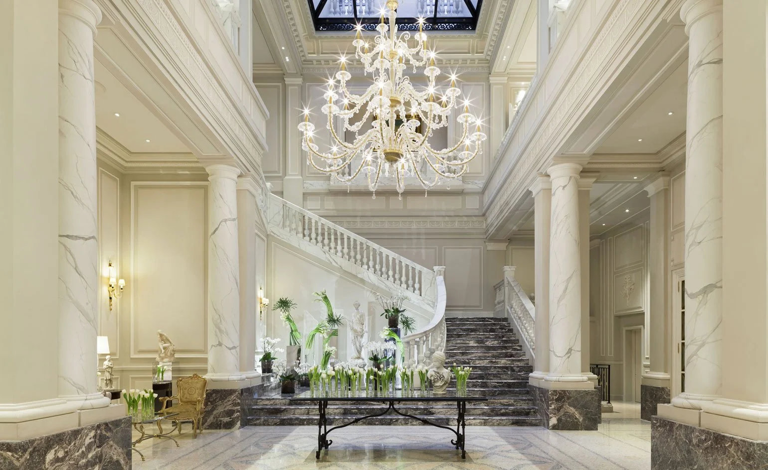 Palazzo Parigi Hotel & Grand Spa Milan, Italy hotel lobby area, marble