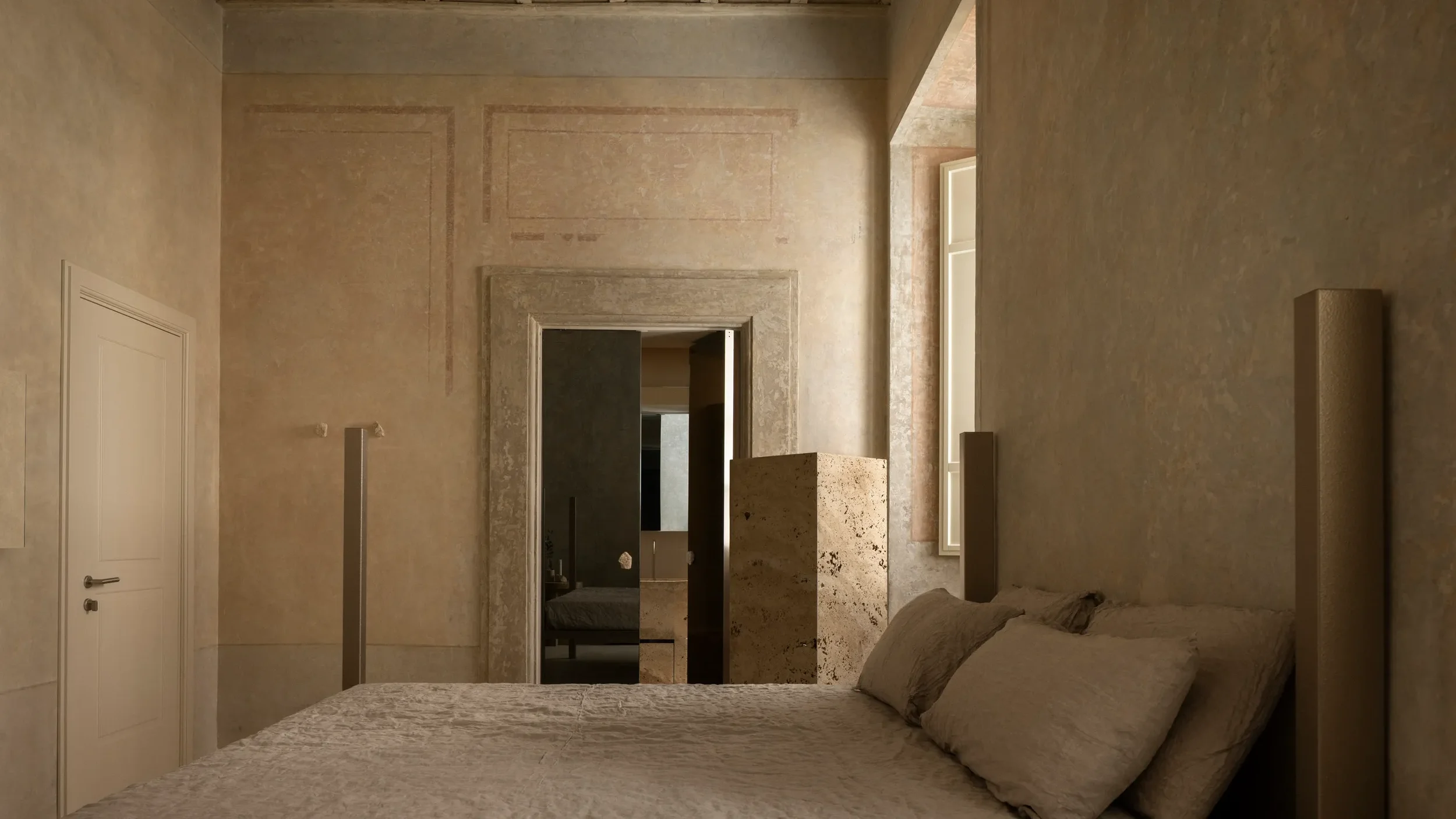 Nomos Hotel, Regola, Rome Italy. Neutral Bedroom contemporary design.