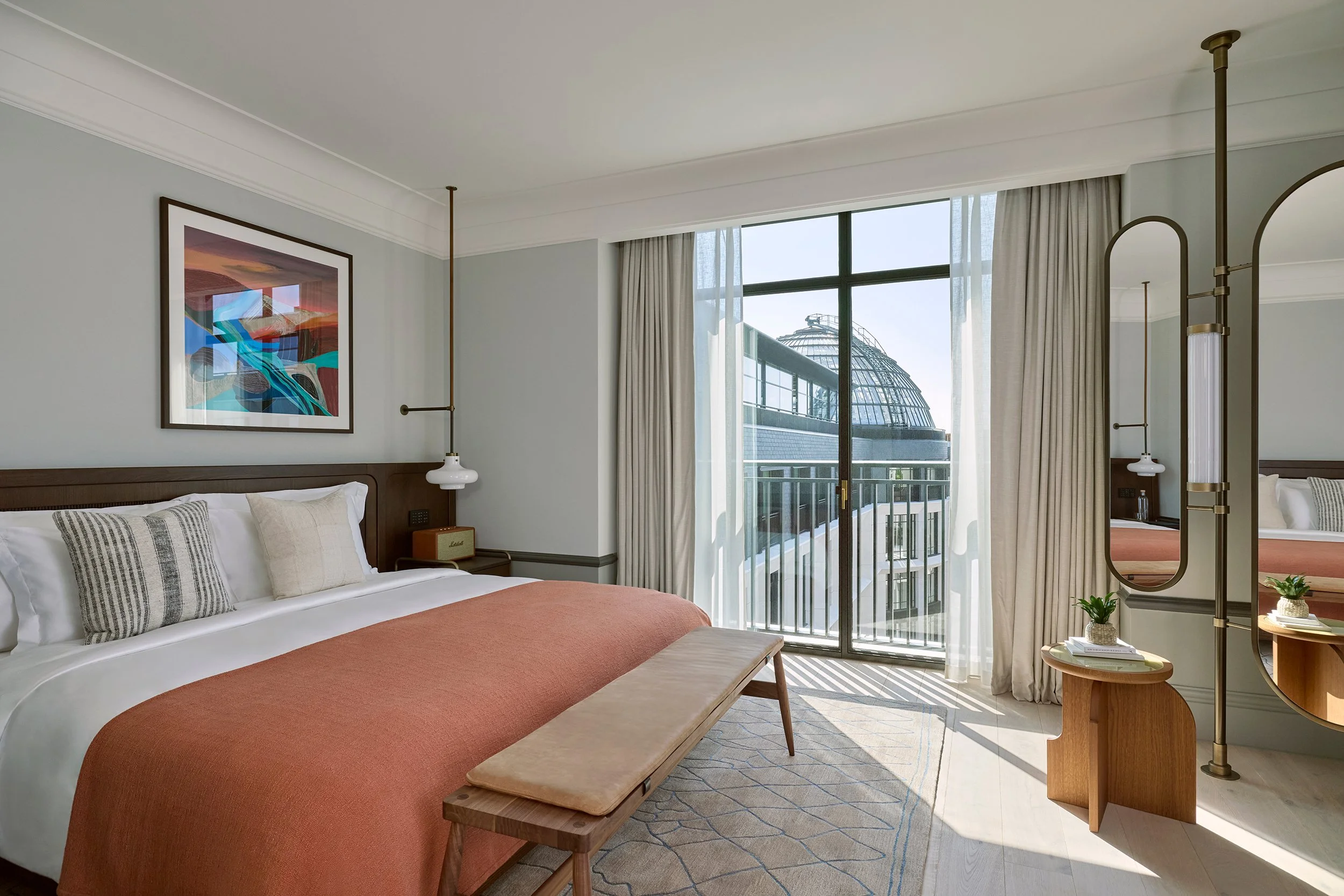 Six Senses London Hotel Whiteleys London Courtyard_Suite Bedroom with view_