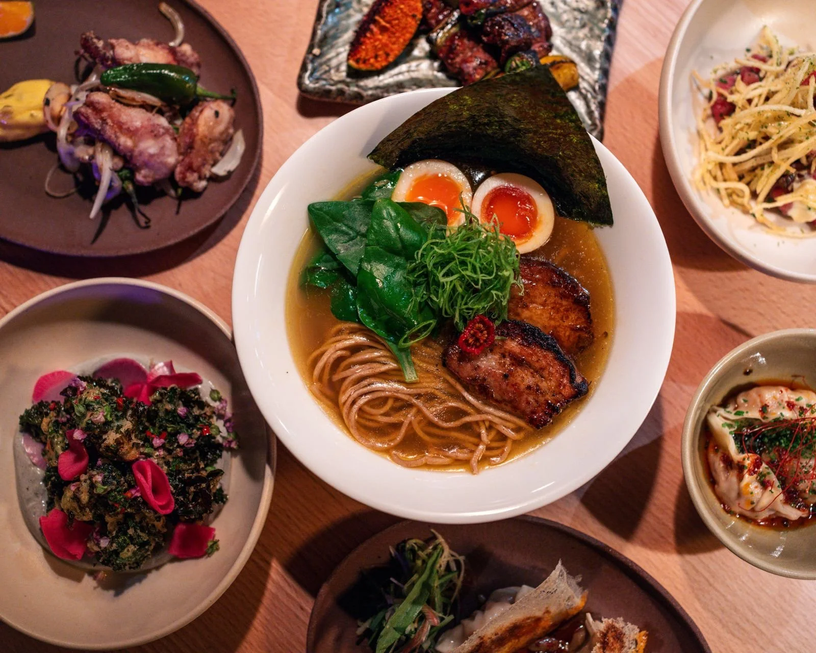 Robin's Ramen Robins Ramen chef Robin Kosuge Holland Park selection of dishes