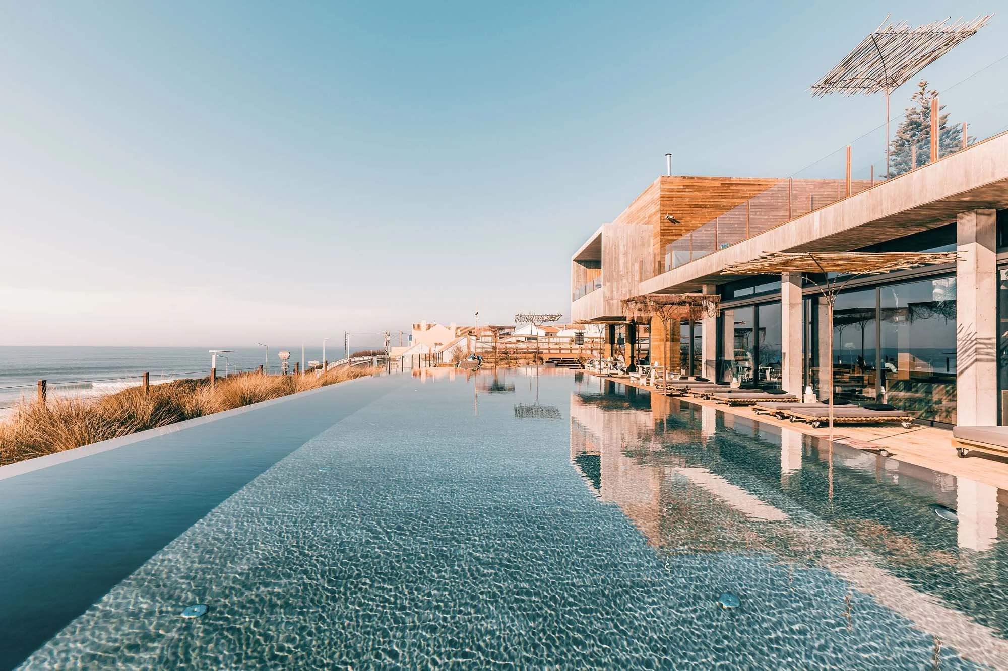 Noahs surf house Portugal swimming pool and beach.