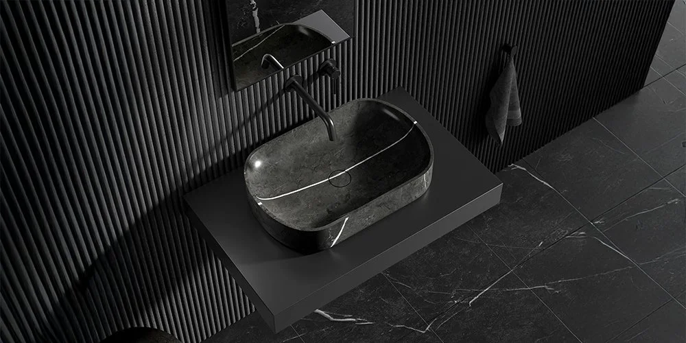 Nosa black marble bathroom basin, Harrogate showroom