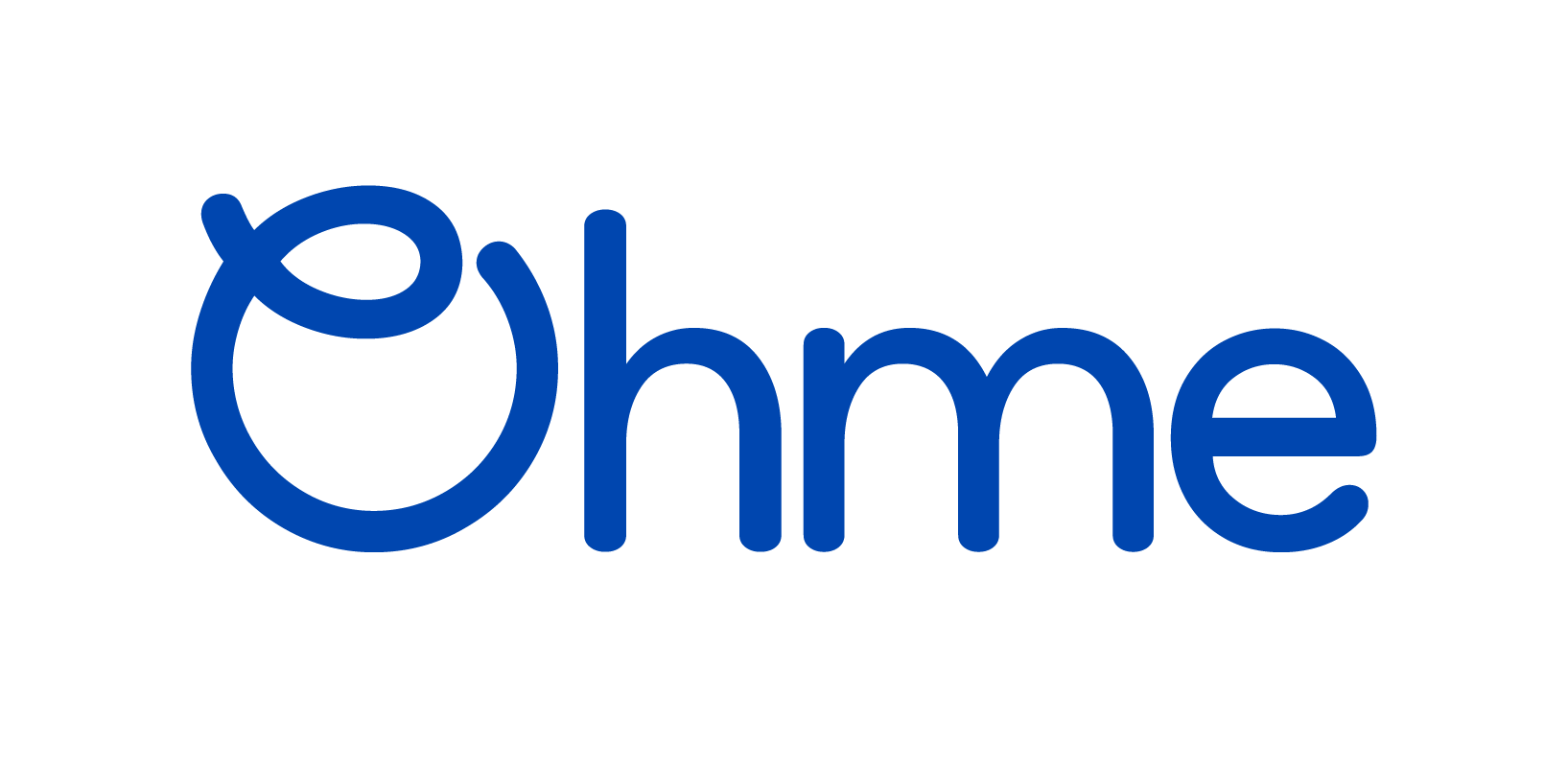 Bold word 'Ohme' with a small keyhole symbol above the 'O' and the text in blue.