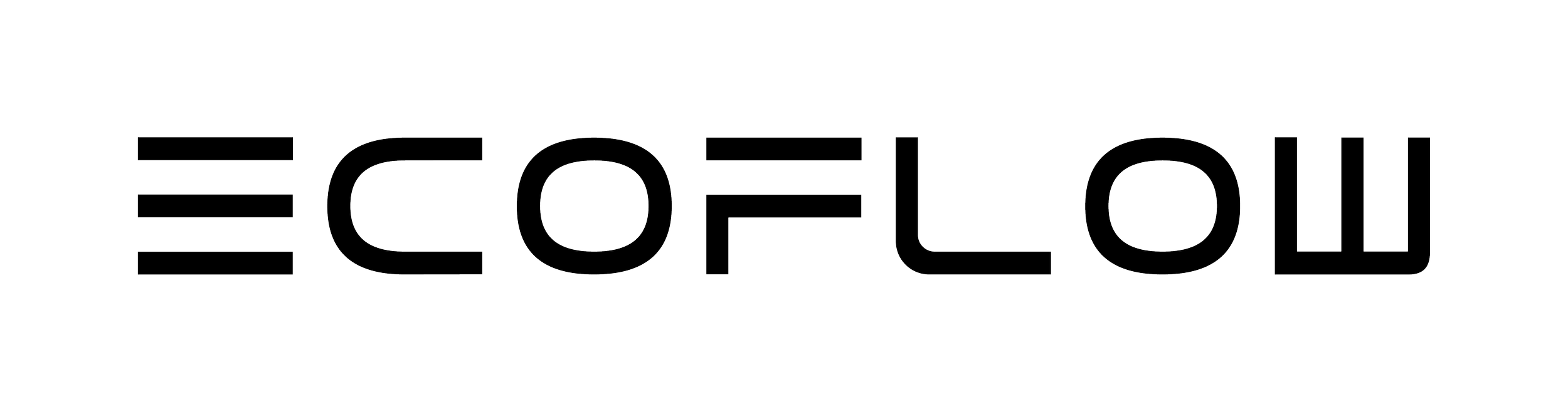 Outline logo of the word 'ECOFLOW' on a black background.
