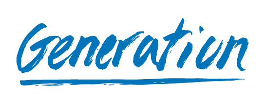 The word 'Generation' written in blue cursive font with a line underneath.