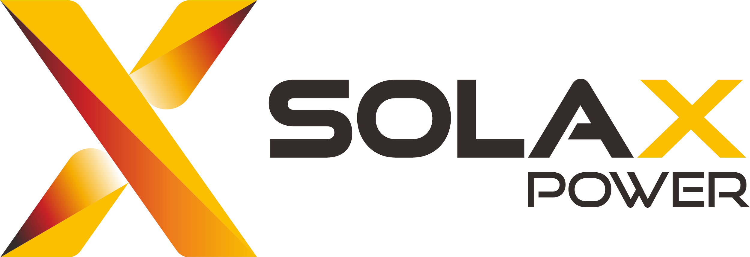 Logo for SOLAX Power featuring a stylized large golden-yellow and red 'X' and the words 'SOLAX POWER' in black and gray text.