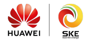 Logos of Huawei and SKE Medisco Group in black and colorful designs respectively.