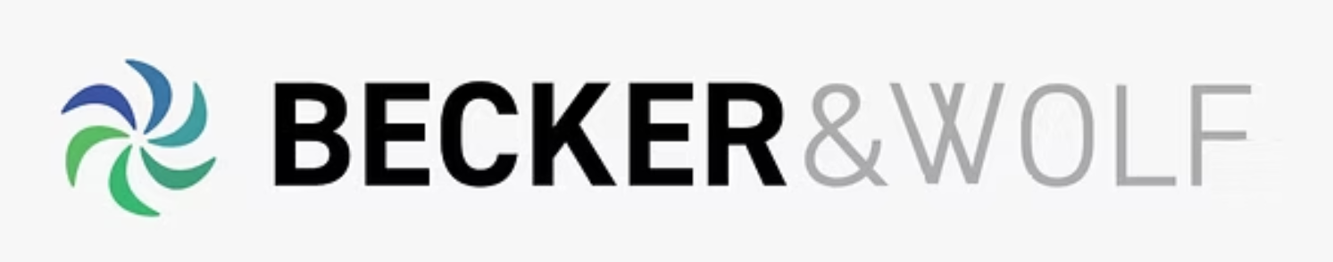Becker & Wolf company logo with a colorful pinwheel design on the left and bold black and gray text.