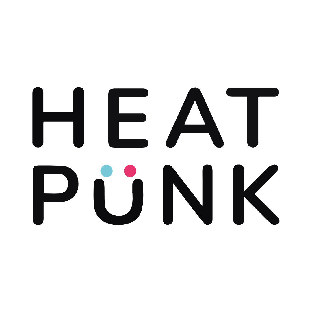 Text reading 'HEAT PÜNK' with two colored dots above the 'U' in pink and blue, on a white background.