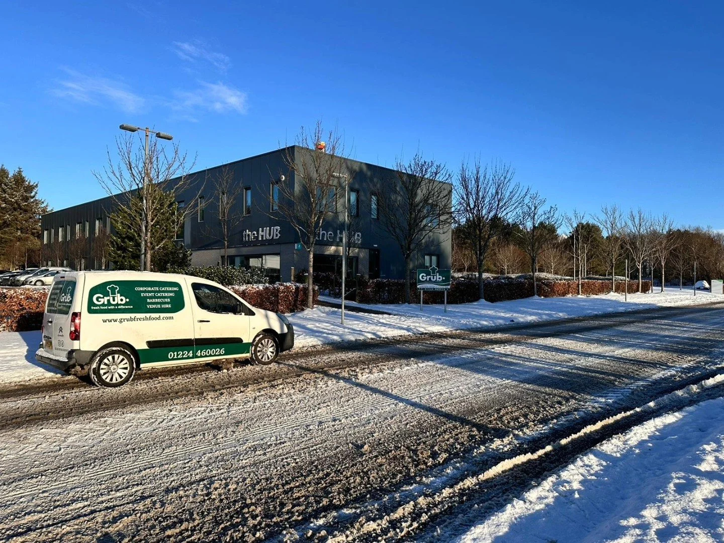 Grub Fresh Food delivery van outside the Aberdeen premises