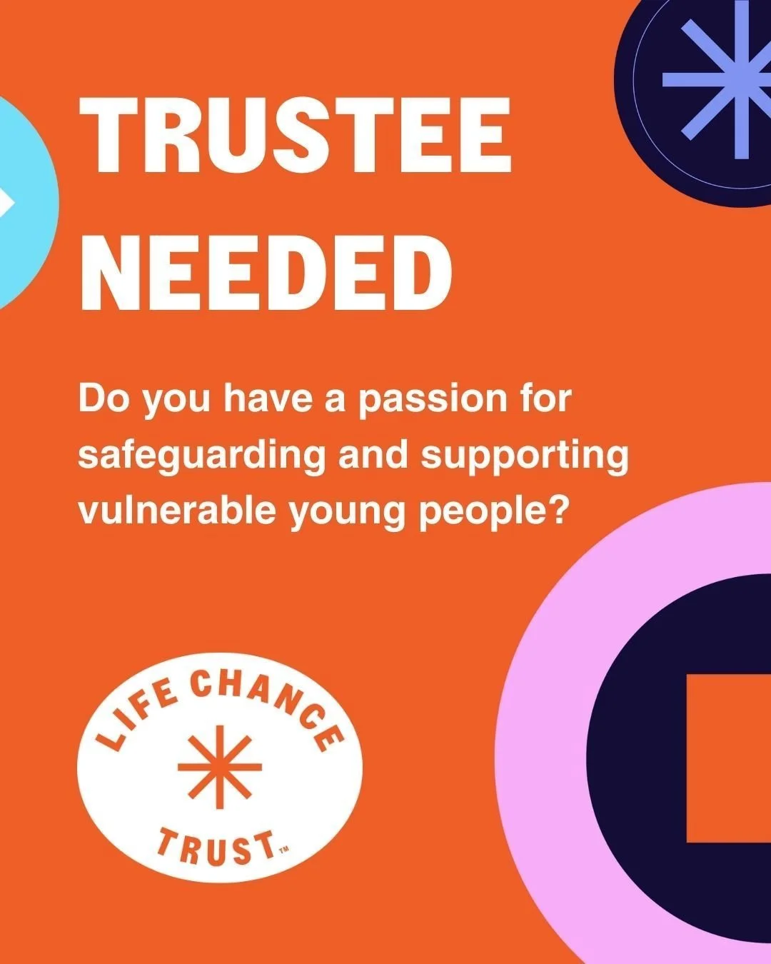 Do you have a passion for safeguarding and supporting vulnerable young people?

Do you have 3 &ndash; 5 hours a month available?

We are seeking a Safeguarding Trustee to join our committed Board. This is an exciting opportunity to make a significant