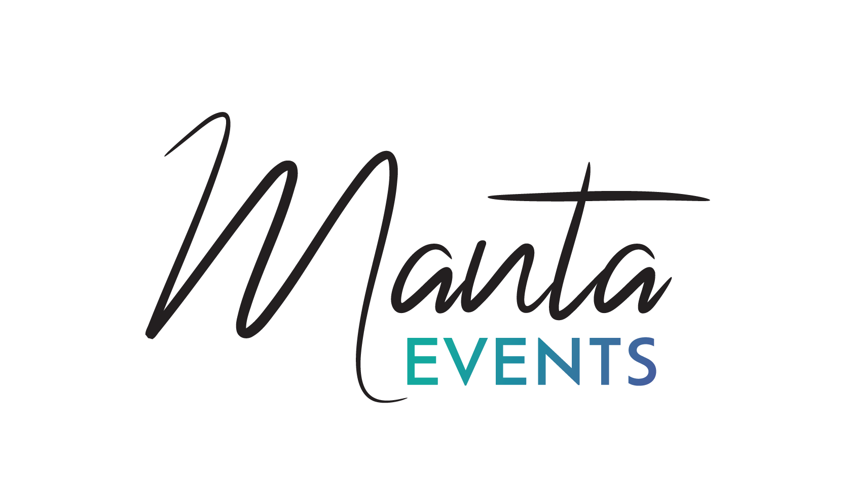 Logo for Mt Manta Events with stylized black script and blue gradient text.