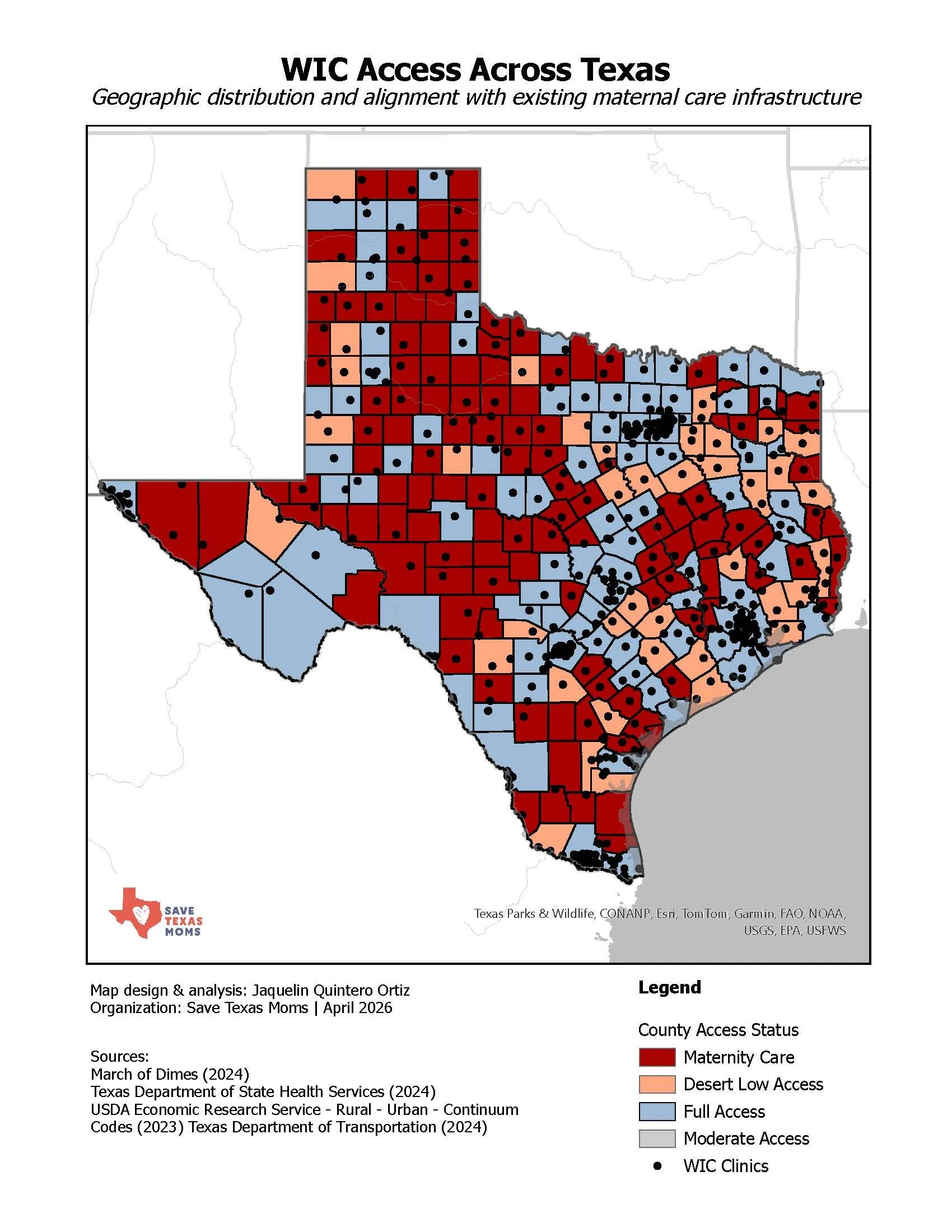 WIC services are widely distributed, but they are often concentrated in areas with stronger maternal care access rather than extending into maternity care deserts.