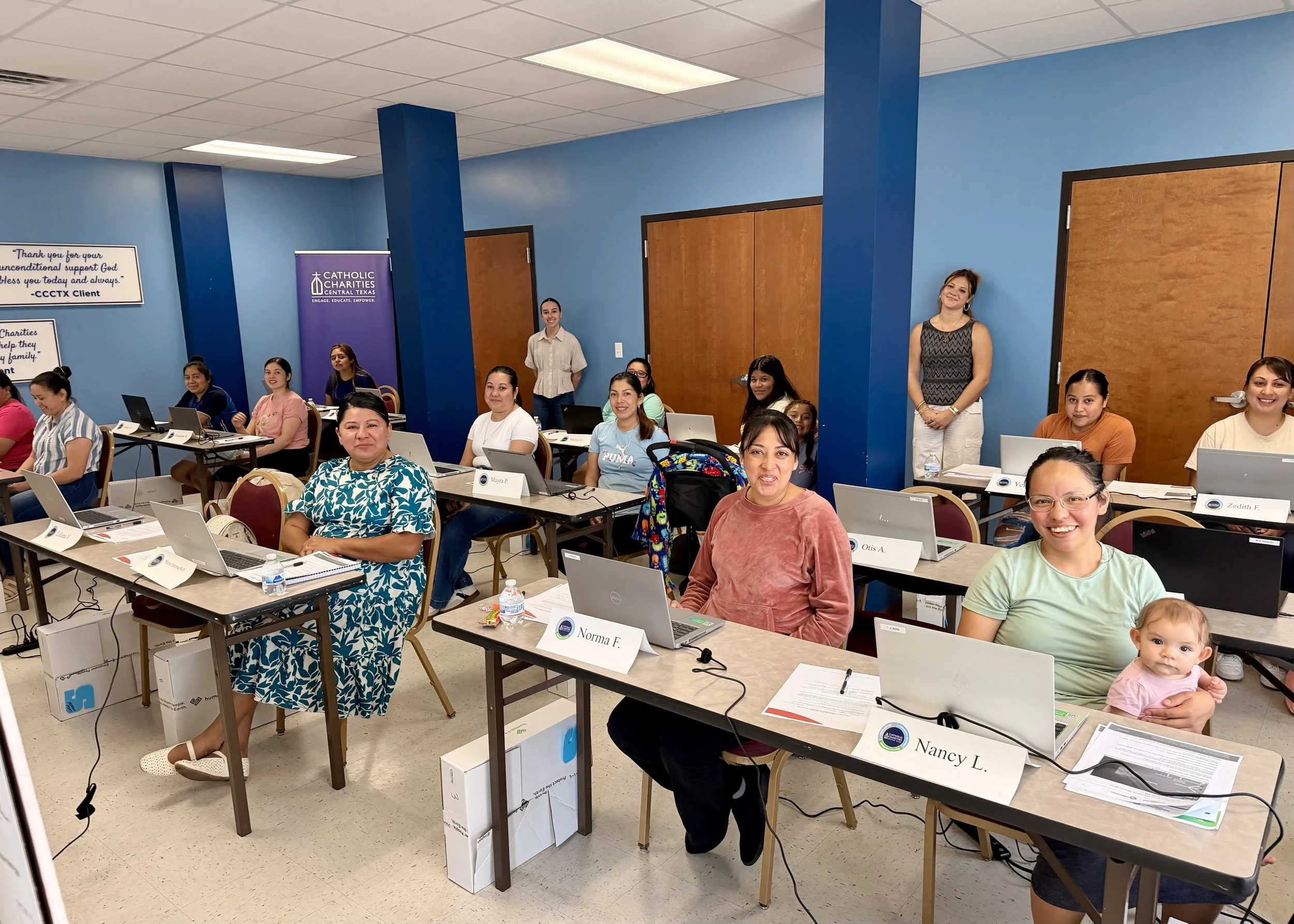 A Digital Literacy Workshop class was held at Catholic Charities of Central Texas in Bryan, Texas. Participants were from the St. Gabriel's Pregnancy and Parenting Program.