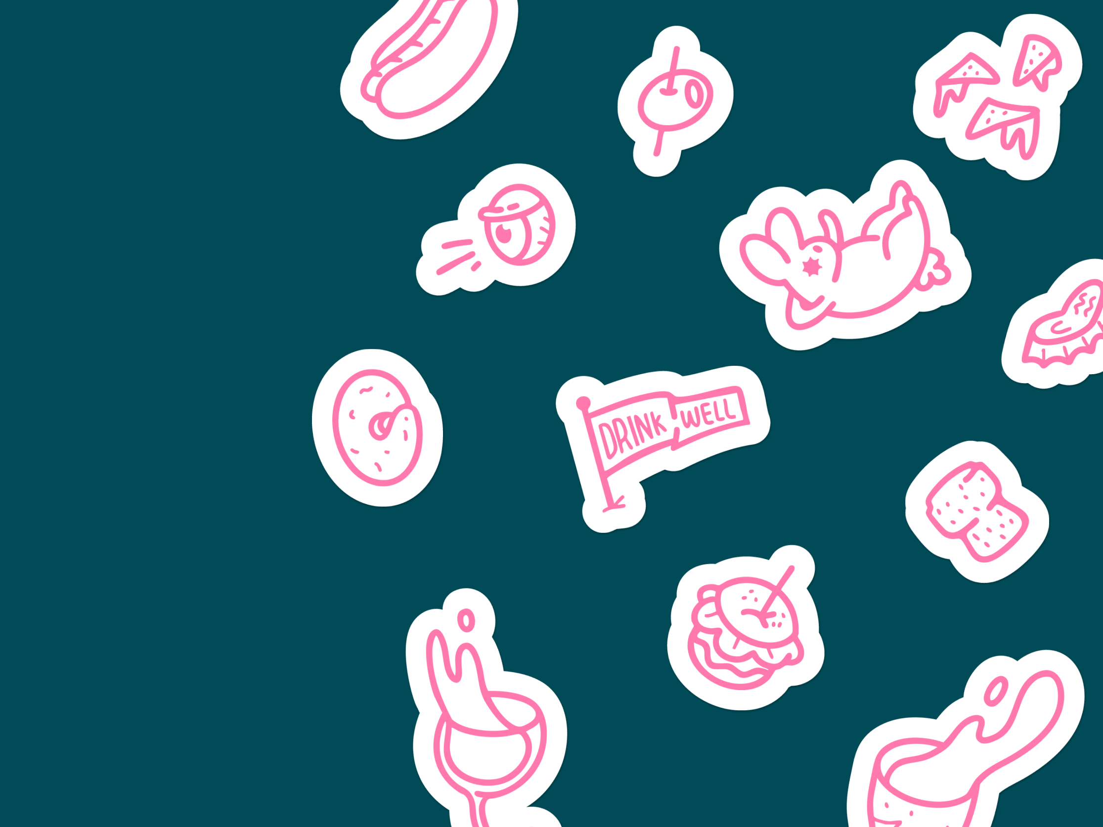 wine and beer and food stickers