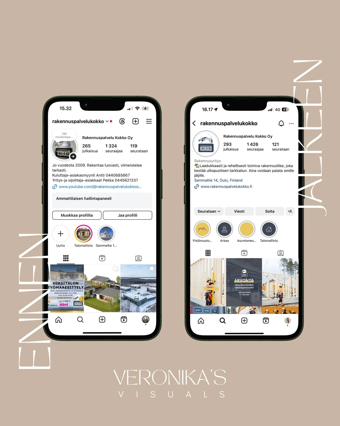 Asiakkaan Instagram-profiilin muutos 📲

Lopulta aika pienill&auml; jutuilla profiili saadaan houkuttelevammaksi ja br&auml;ndin n&auml;k&ouml;iseksi, sek&auml; ennen kaikkea toimivaksi🤝

Toivottavasti sait t&auml;st&auml; inspiraatiota p&auml;ivitt