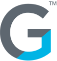 Stylized letter 'G' with a gray outline and a blue section on the lower right.