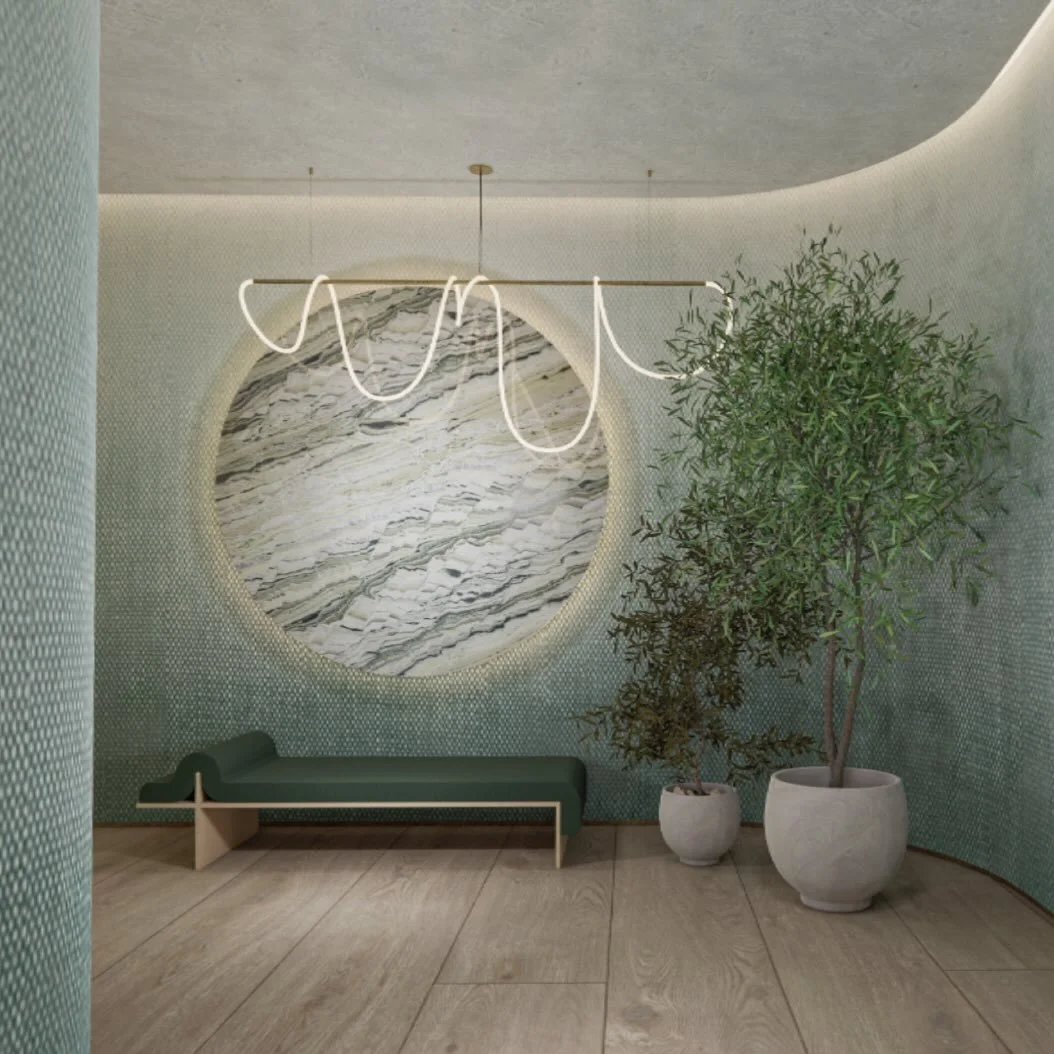 Modern meets inviting 💙💚⁠
This foyer blends cool blue and green tones with soft textures and warm finishes to create a welcoming moment in a commercial space. Designed to feel elevated yet cozy from the very first step.⁠
#ChiaroscuroDesign #ModernI