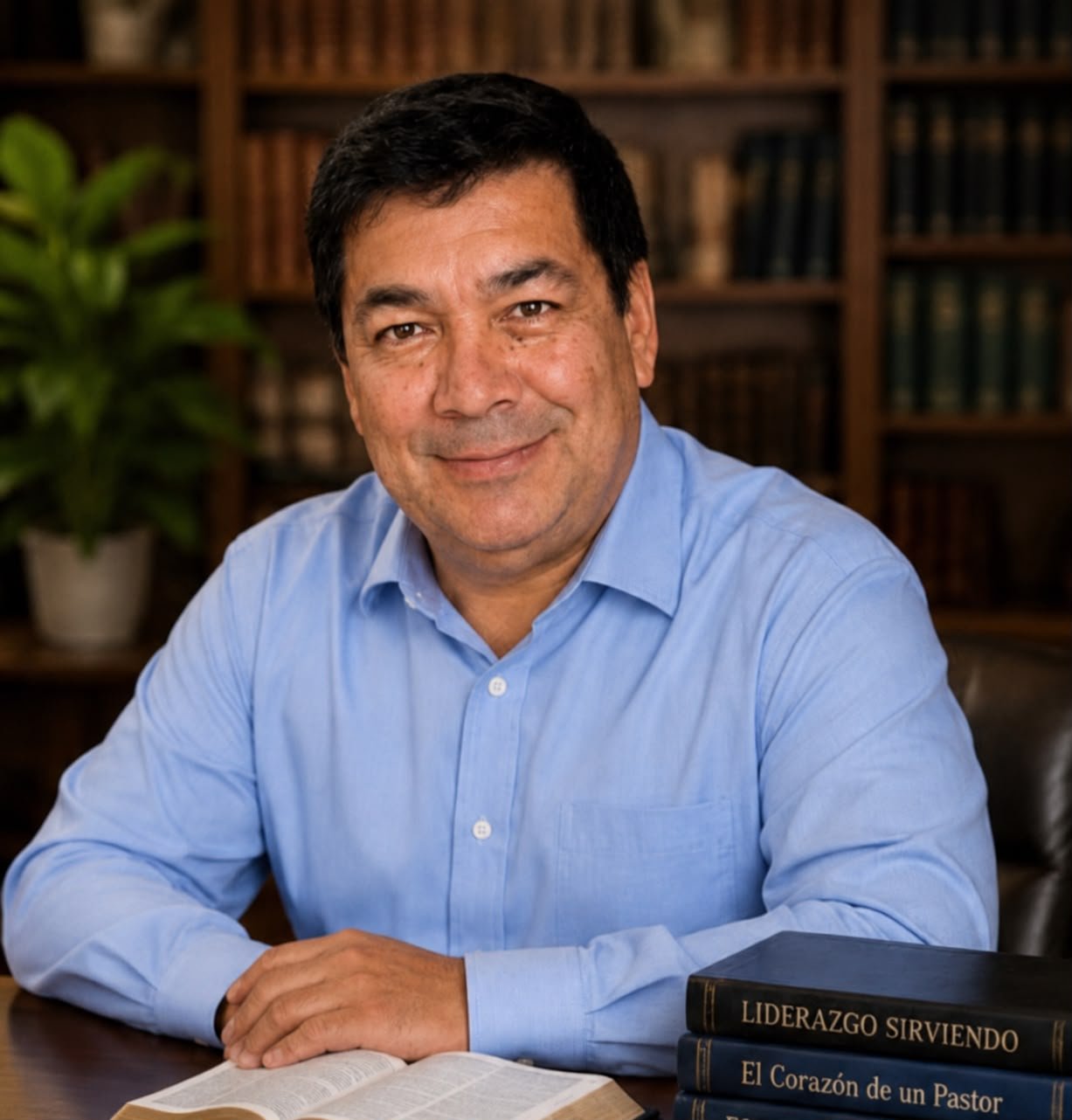 A man in a blue suit with a yellow tie standing in front of an American flag.