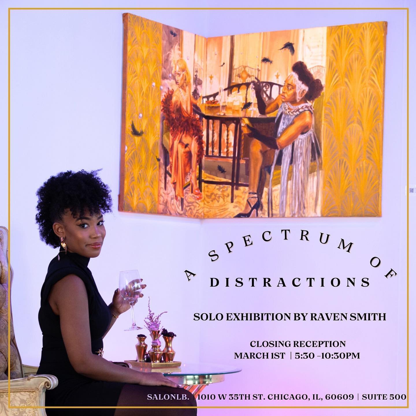 Looking for good vibes this Friday evening? Stop by &ldquo;A Spectrum of Distractions&rdquo; closing reception at @salonlb._ ! 

Enjoy light refreshments while engaging in a creative conversation during the artist guided tour by yours truly! Learn ab