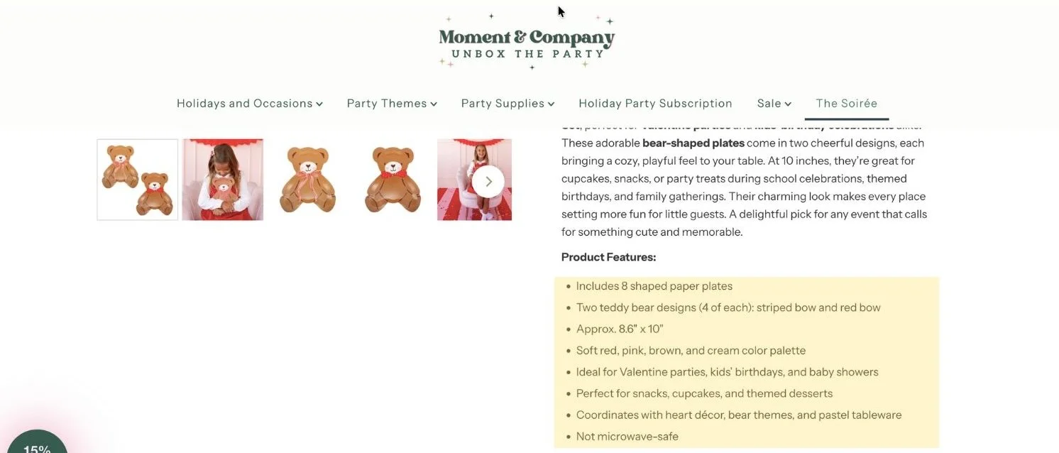 Structured ecommerce product description example for party supplies