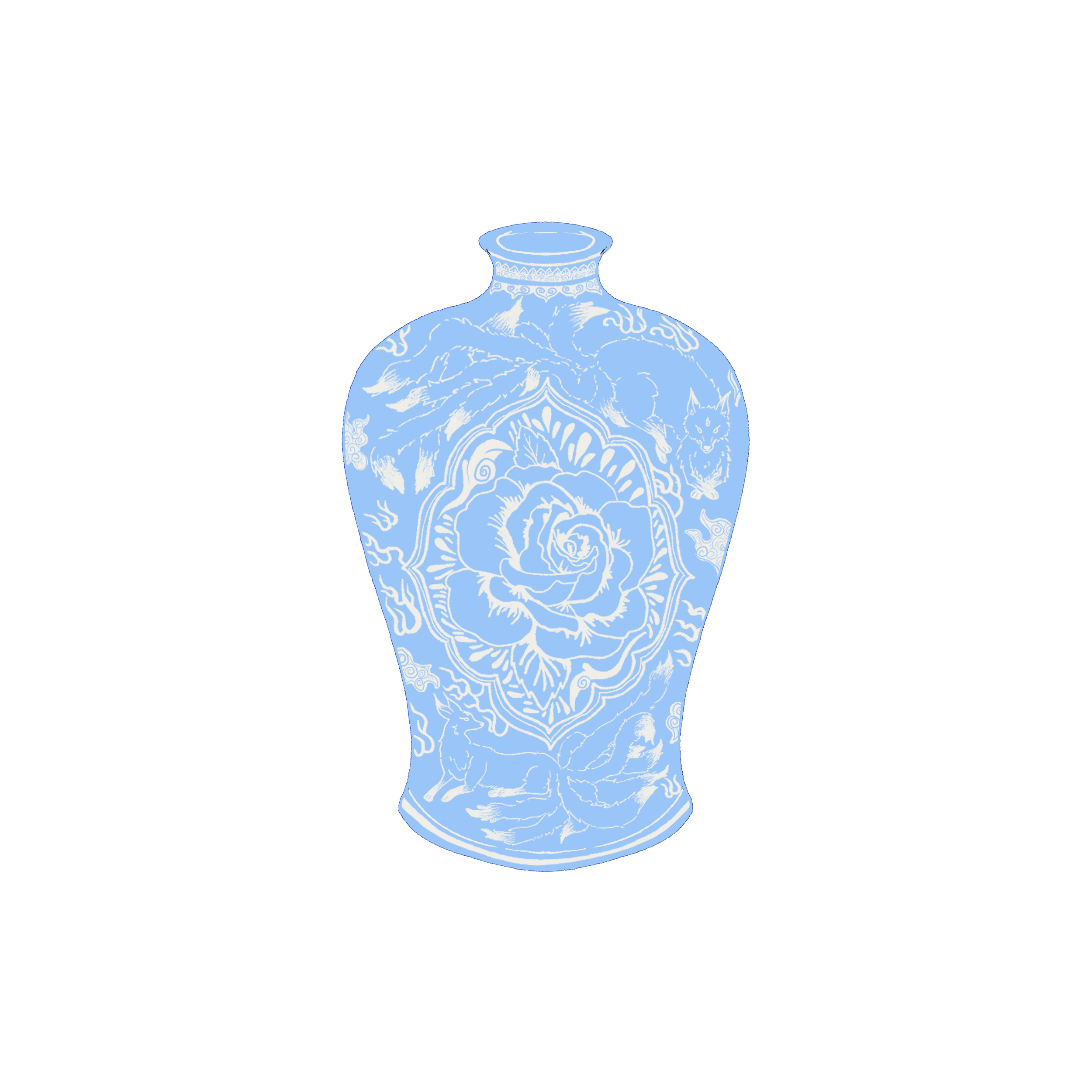 A traditional blue and white Chinese porcelain vase with intricate floral and animal designs.