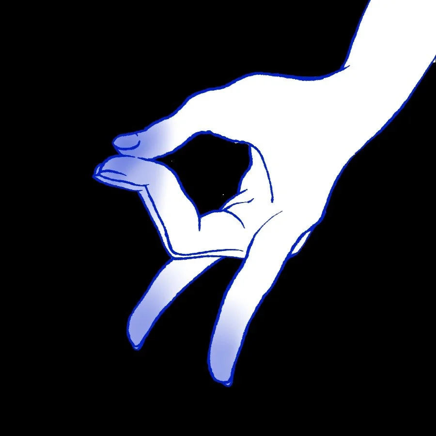 a white hand with a fox sign with blue gradation at the fingertips