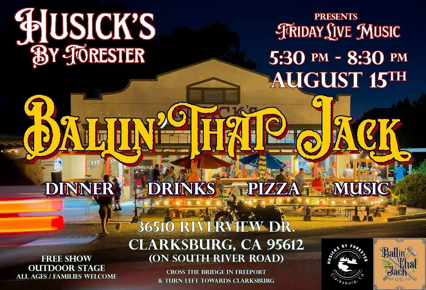 Let&rsquo;s hang out tonight! Live music by Ballin&rsquo; That Jack starting right at 5:30pm 🎶 Cruise down the river to see us, and don&rsquo;t forget about these specials:

✅ Duxelles bruschetta
w/ whipped chevre and chives 

✅ Pizza
chicken bacon 