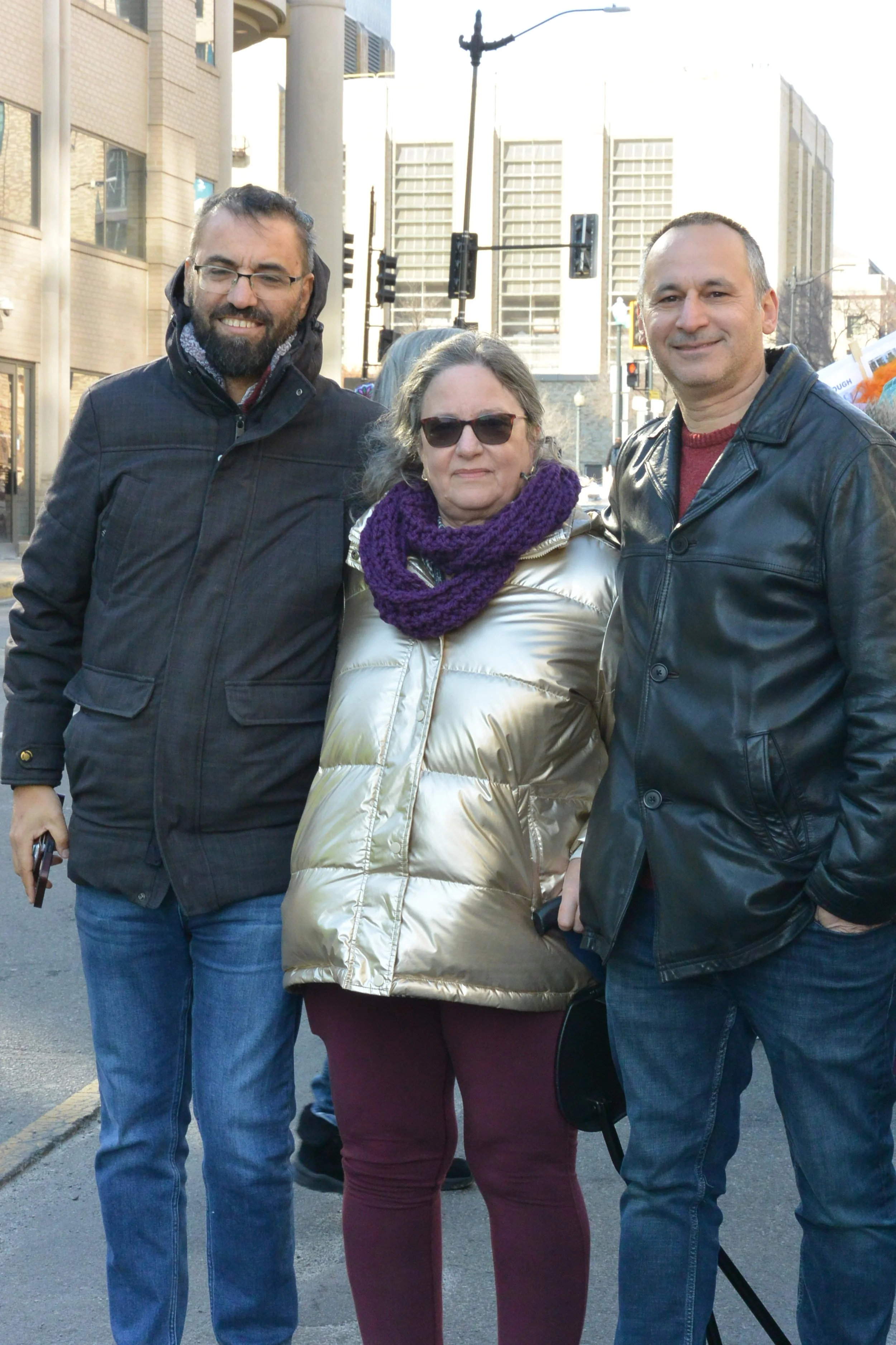   Aziz Abu Sarah of InterAct, NJN board member Judith Gelman, and NJN President and CEO Hadar Susskind.  