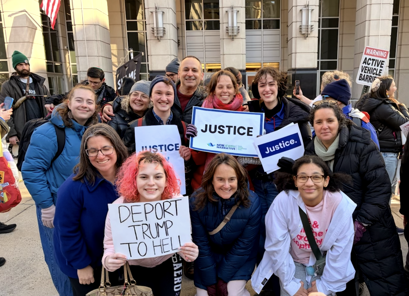   Some of the Habonim Dror leaders, members, and alumni gathered after the protest.  