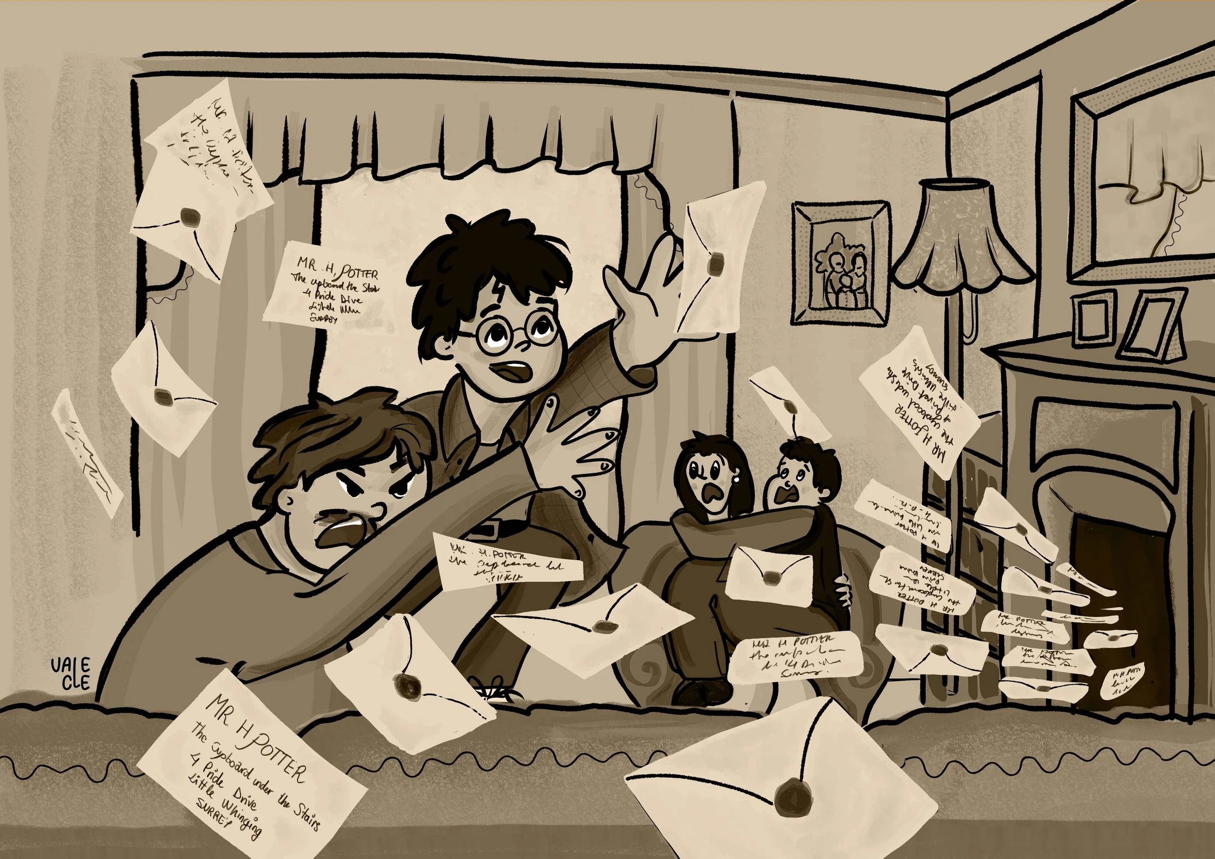 ilustración de escena de harry potter