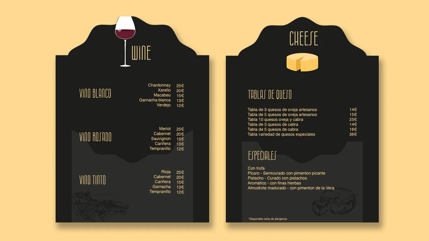 Carta para restaurante · Carta de Vino y Queso